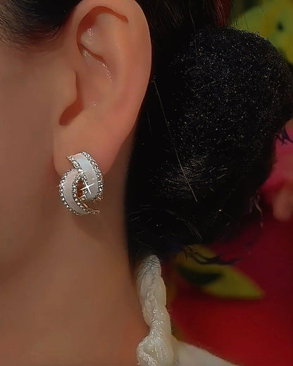 Valeria Montes Pendientes con Lazo Blanco y Brillos para mujer