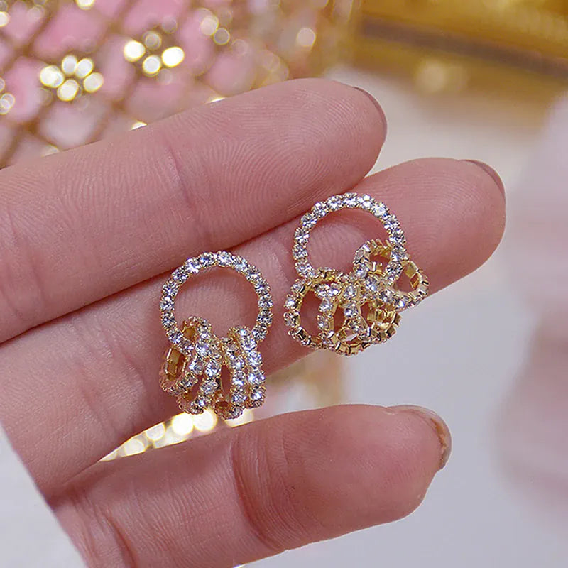 Valeria Montes Pendientes coreanos de círculo con hebilla superbrillante para mujer, aretes de oro Real de 14k, aretes elegantes de circonita AAA, regalo de cumpleaños