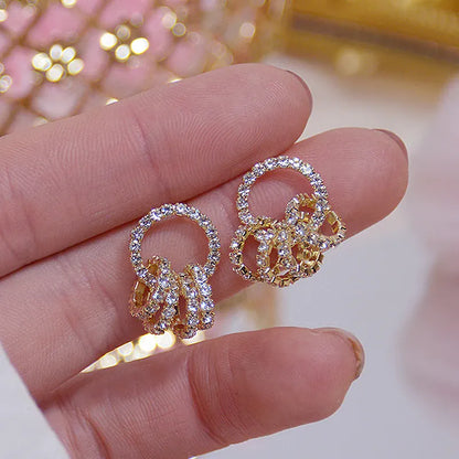 Valeria Montes Pendientes coreanos de círculo con hebilla superbrillante para mujer, aretes de oro Real de 14k, aretes elegantes de circonita AAA, regalo de cumpleaños