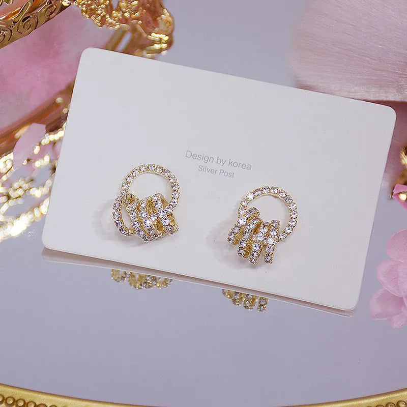 Valeria Montes Pendientes coreanos de círculo con hebilla superbrillante para mujer, aretes de oro Real de 14k, aretes elegantes de circonita AAA, regalo de cumpleaños