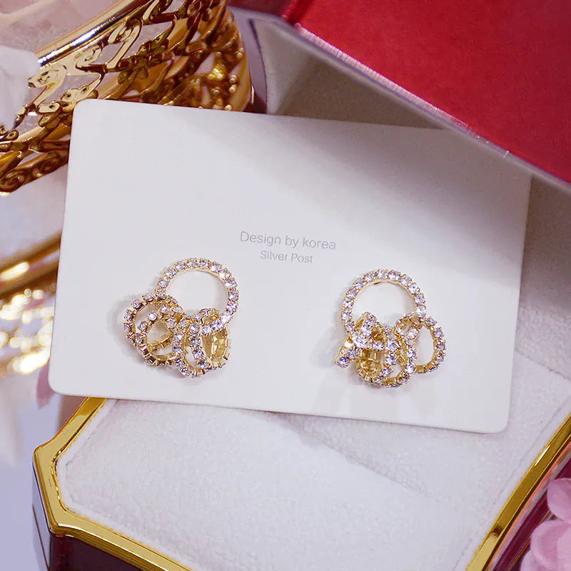 Valeria Montes Pendientes coreanos de círculo con hebilla superbrillante para mujer, aretes de oro Real de 14k, aretes elegantes de circonita AAA, regalo de cumpleaños