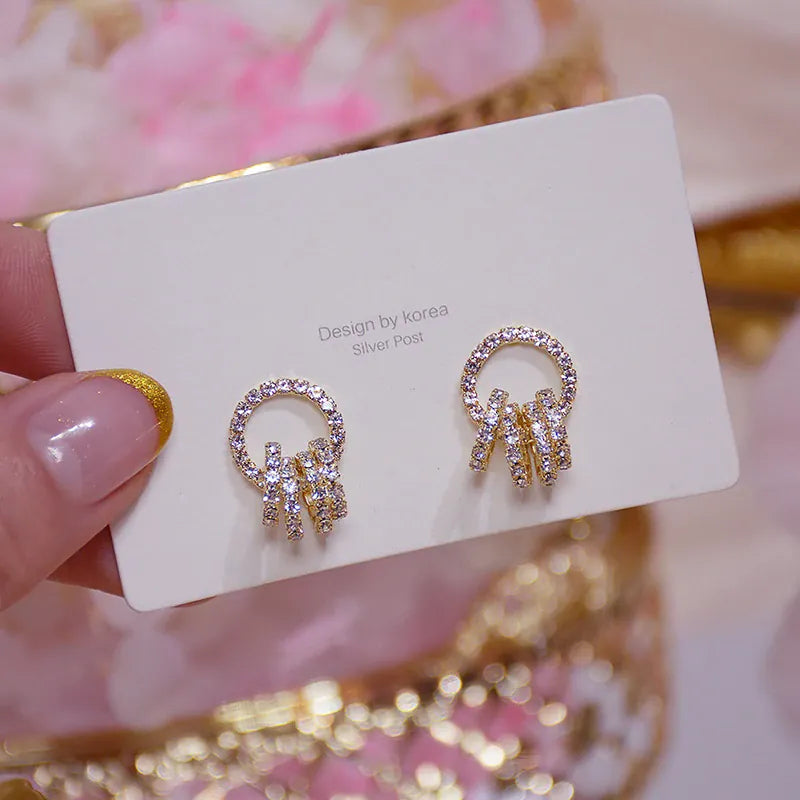 Valeria Montes Pendientes coreanos de círculo con hebilla superbrillante para mujer, aretes de oro Real de 14k, aretes elegantes de circonita AAA, regalo de cumpleaños