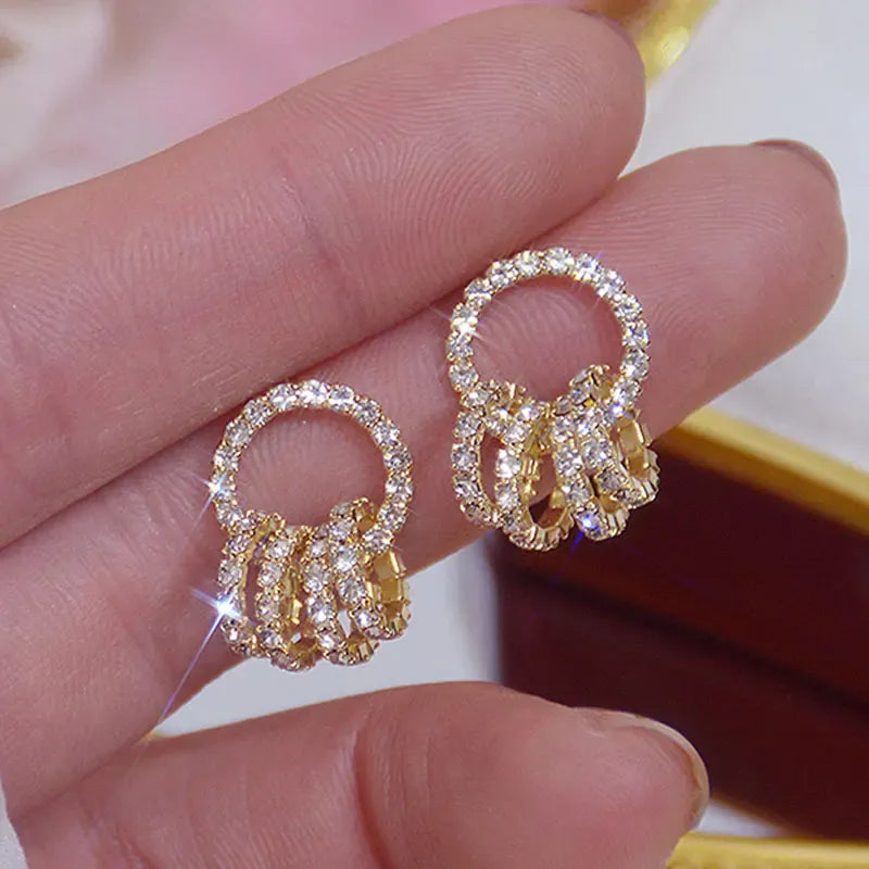 Valeria Montes Pendientes coreanos de círculo con hebilla superbrillante para mujer, aretes de oro Real de 14k, aretes elegantes de circonita AAA, regalo de cumpleaños