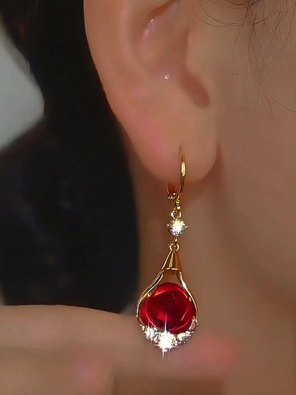 Valeria Montes Pendientes de Lágrima con Rosa y Brillos para mujer