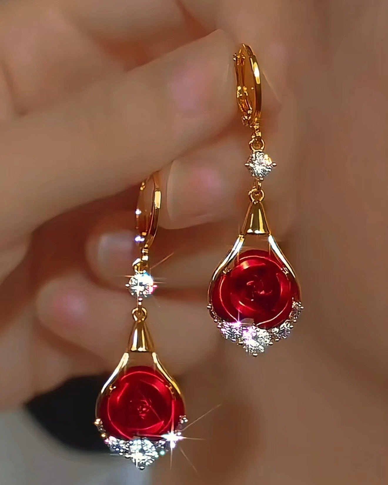 Valeria Montes Pendientes de Lágrima con Rosa y Brillos para mujer