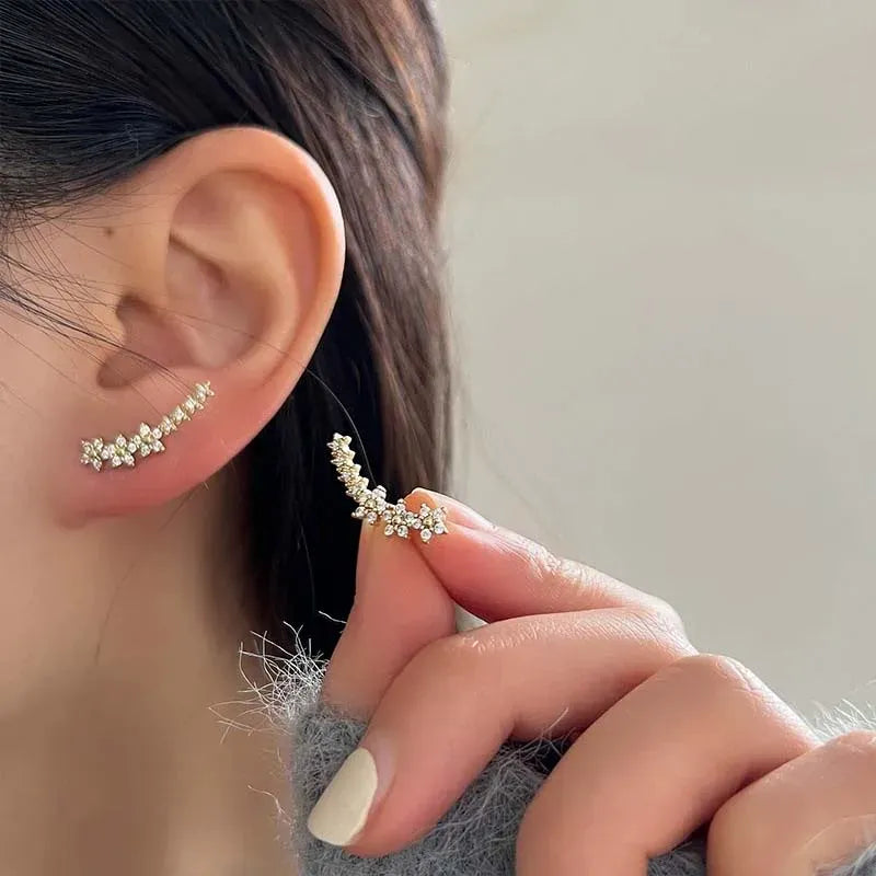 Valeria Montes Pendientes de tuerca con forma de estrella y flor de circón para mujer, aretes de escalada con Piercing de Metal Simple, accesorios de joyería, Color plateado