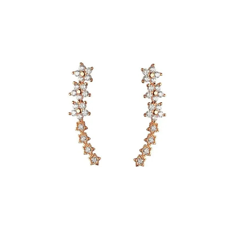 Valeria Montes Pendientes de tuerca con forma de estrella y flor de circón para mujer, aretes de escalada con Piercing de Metal Simple, accesorios de joyería, Color plateado