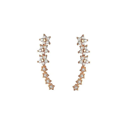 Valeria Montes Pendientes de tuerca con forma de estrella y flor de circón para mujer, aretes de escalada con Piercing de Metal Simple, accesorios de joyería, Color plateado