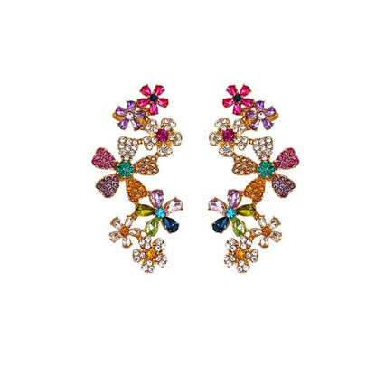 Valeria Montes Pendientes Florales con Cristales Multicolores