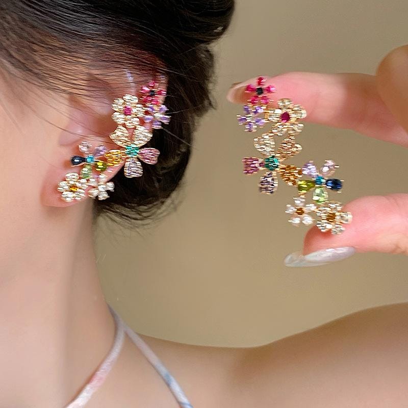 Valeria Montes Pendientes Florales con Cristales Multicolores