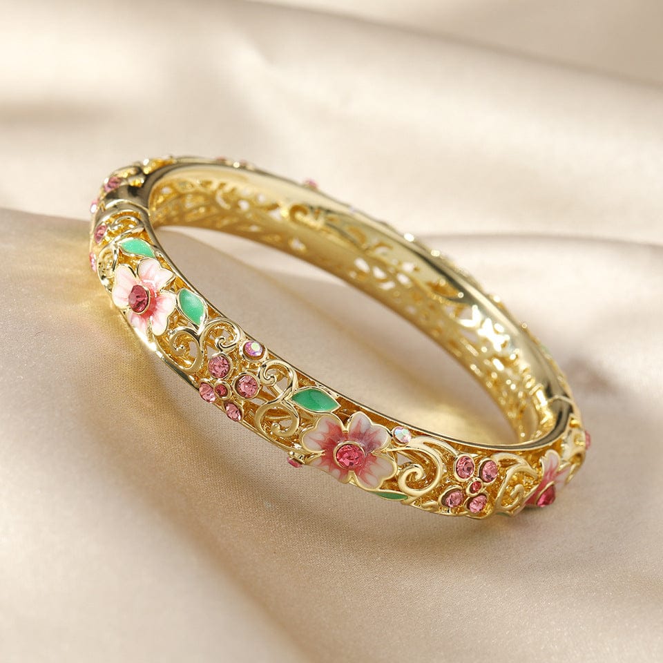 Valeria Montes Pink 14k Diamond Accented Floral Bangles