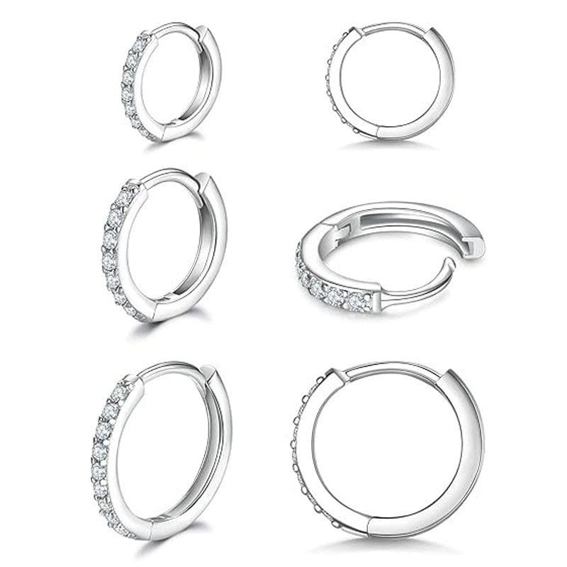 Valeria Montes Plata (3 pares) Conjunto de Pendientes Huggie con Circonitas