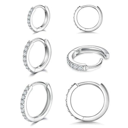 Valeria Montes Plata (3 pares) Conjunto de Pendientes Huggie con Circonitas