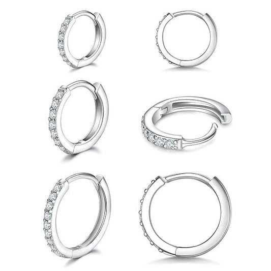 Valeria Montes Plata (3 pares) Conjunto de Pendientes Huggie con Circonitas