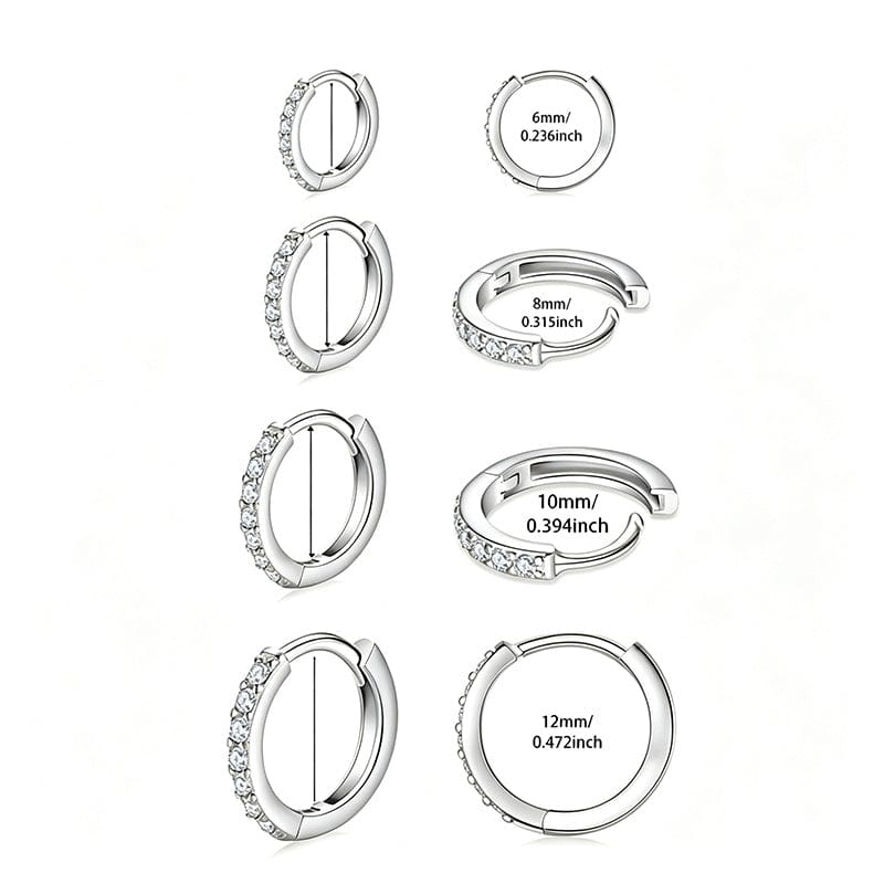 Valeria Montes Plata (4 pares) Conjunto de Pendientes Huggie con Circonitas