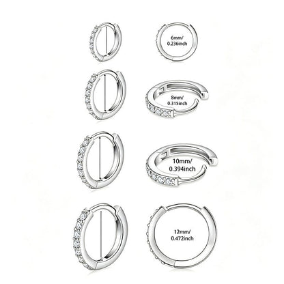 Valeria Montes Plata (4 pares) Conjunto de Pendientes Huggie con Circonitas