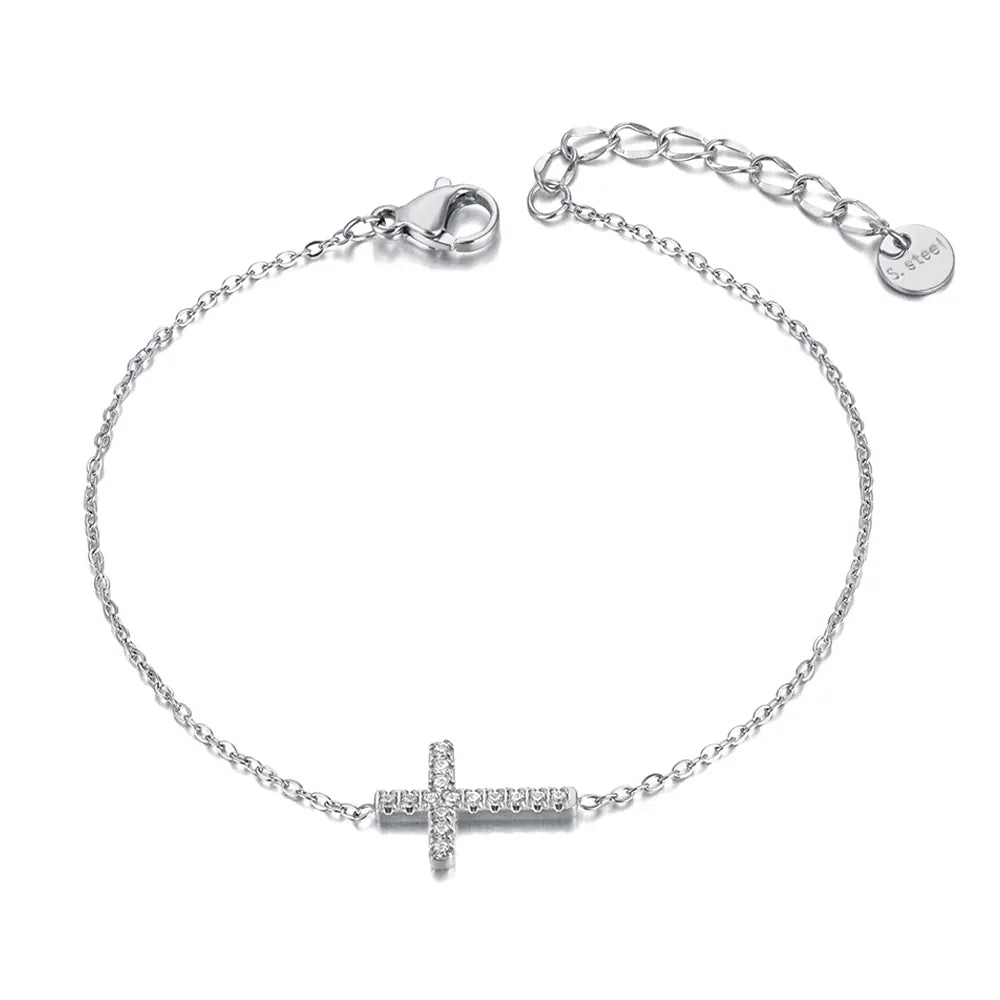 Valeria Montes Plata Pulsera con dijes de cruz religiosa