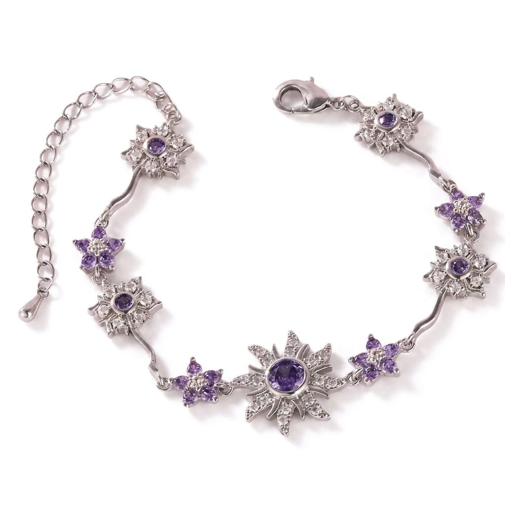 Valeria Montes Plata Pulsera con Soles y Flores Ajustable