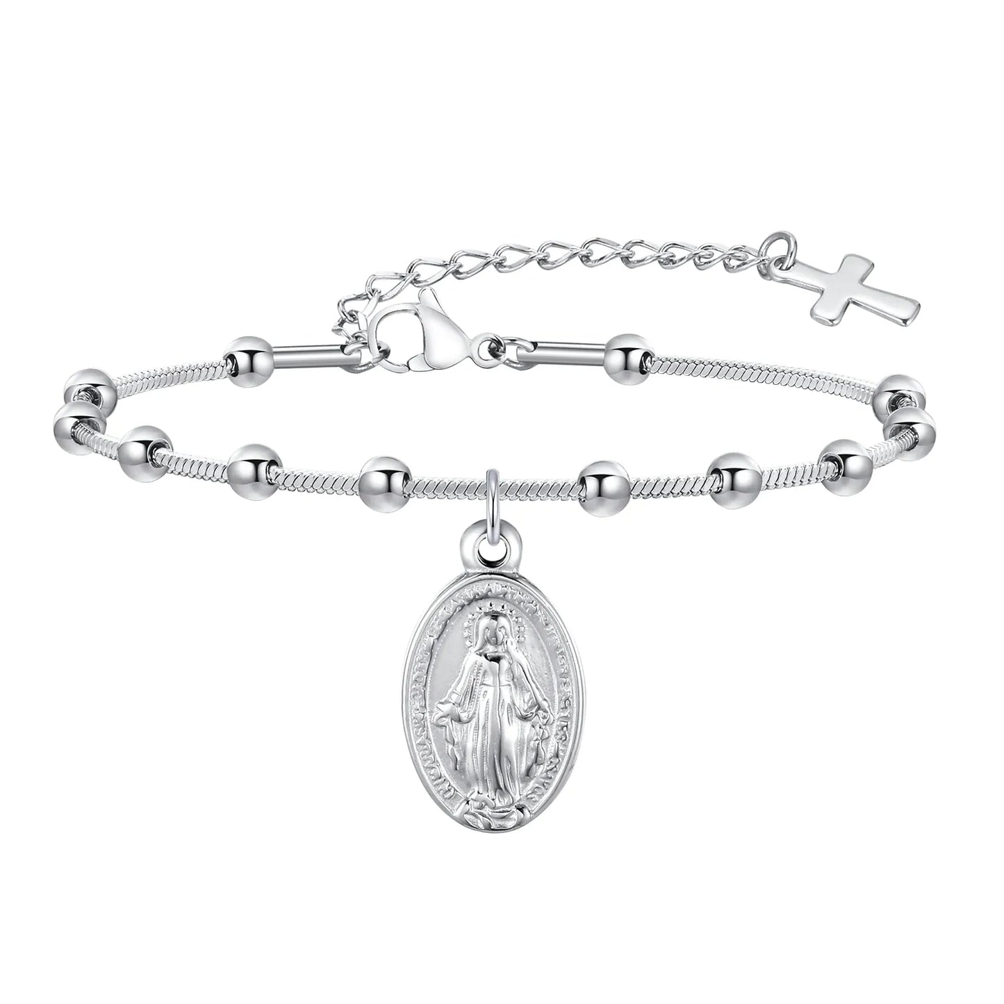 Valeria Montes Plata Pulsera de Oración de la Virgen María con Cruz Religiosa