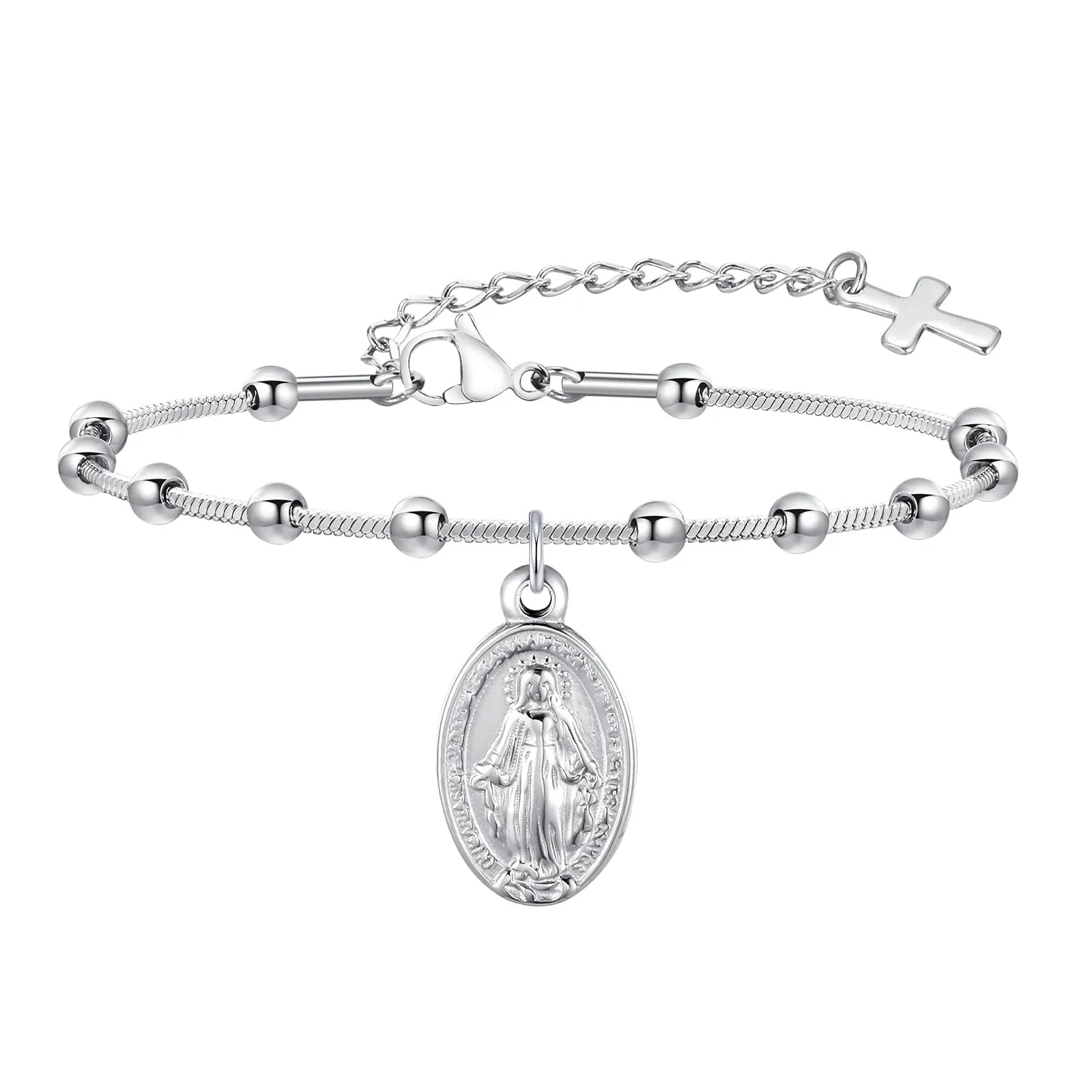 Valeria Montes Plata Pulsera de Oración de la Virgen María con Cruz Religiosa