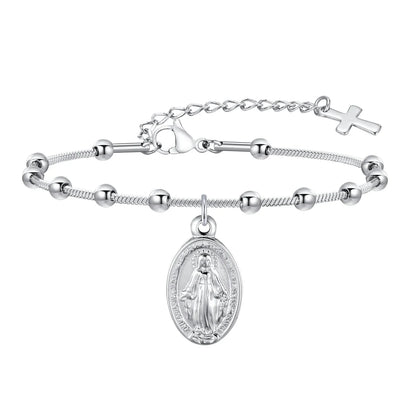 Valeria Montes Plata Pulsera de Oración de la Virgen María con Cruz Religiosa