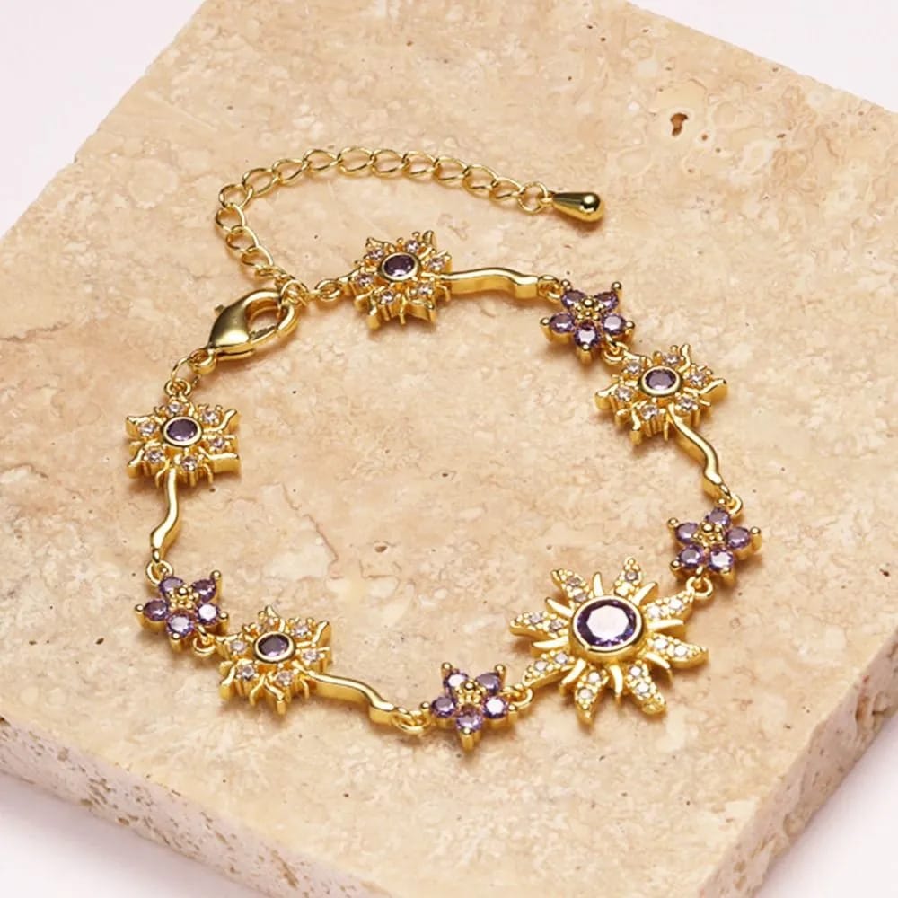 Valeria Montes Pulsera con Soles y Flores Ajustable