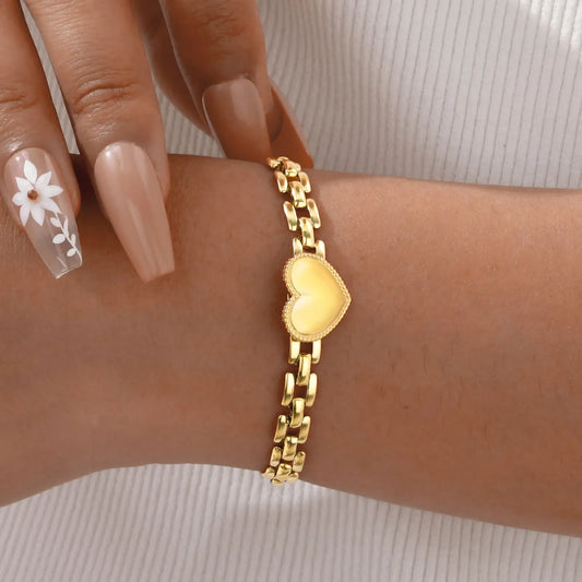 Valeria Montes Pulsera de corazón de amor de moda para mujer, pulseras de cadena con correa de acero inoxidable, joyería de fiesta exquisita, regalo del día de la madre