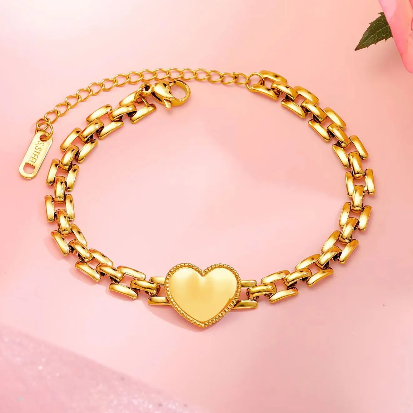 Valeria Montes Pulsera de corazón de amor de moda para mujer, pulseras de cadena con correa de acero inoxidable, joyería de fiesta exquisita, regalo del día de la madre