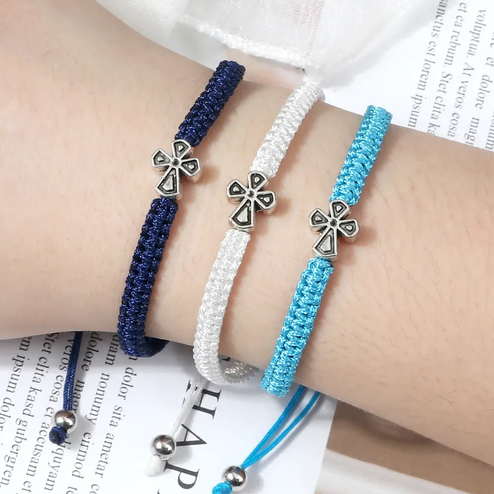 Valeria Montes Pulsera de la suerte trenzada de la cruz de Jesús para hombres y mujeres, cuerda de nailon roja y azul, nudos ajustables hechos a mano, encanto, joyería de Yoga, regalos de moda