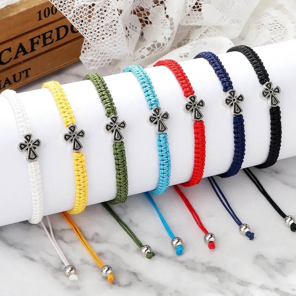 Valeria Montes Pulsera de la suerte trenzada de la cruz de Jesús para hombres y mujeres, cuerda de nailon roja y azul, nudos ajustables hechos a mano, encanto, joyería de Yoga, regalos de moda