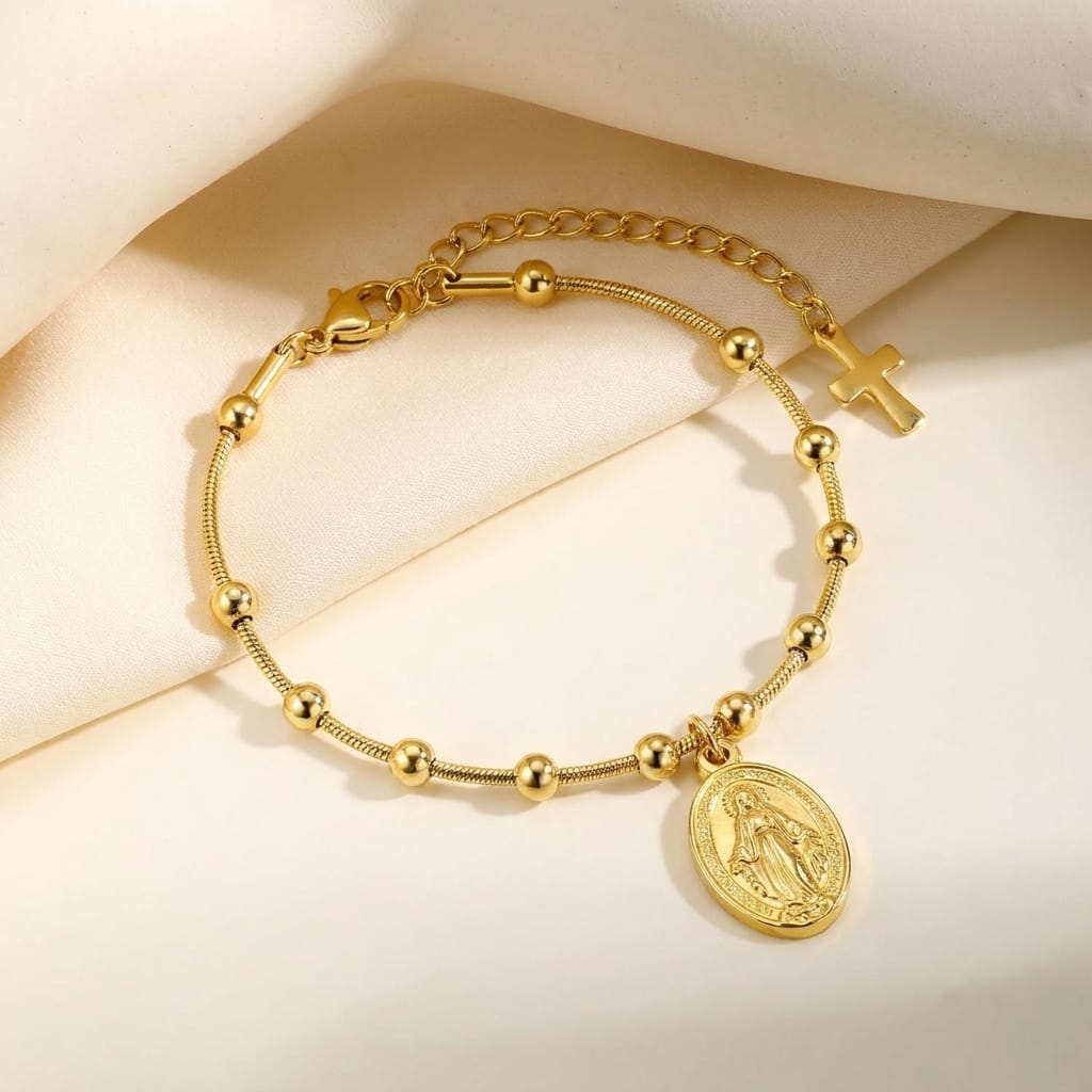 Valeria Montes Pulsera de Oración de la Virgen María con Cruz Religiosa