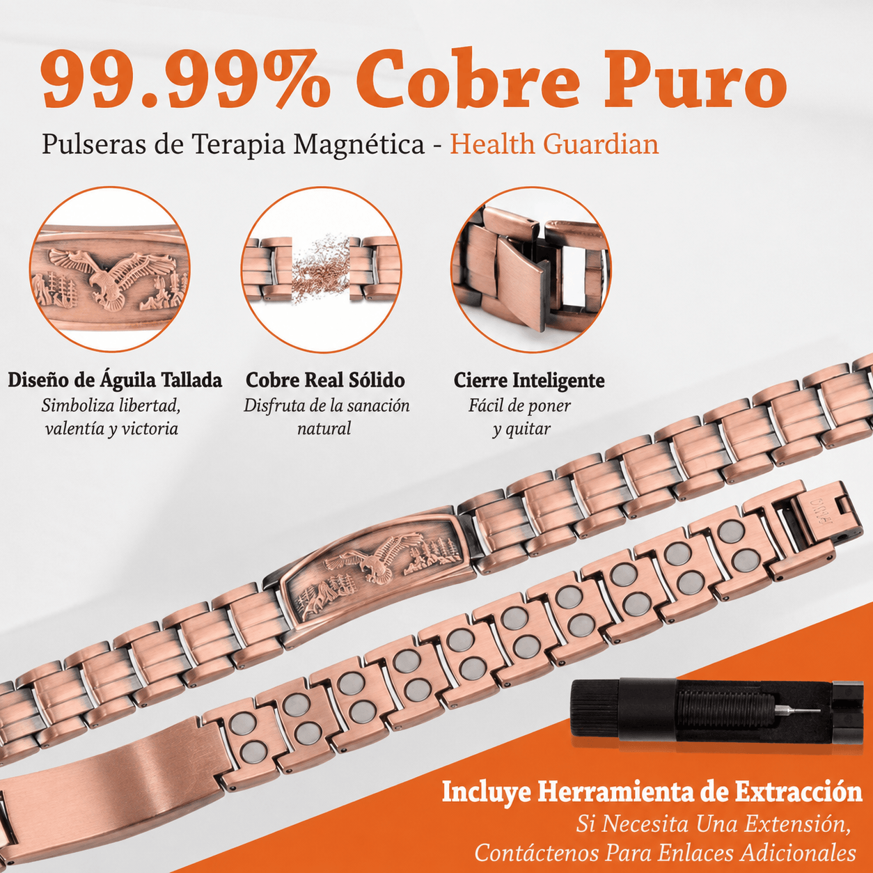 Valeria Montes Pulsera Magnética de Cobre con el Emblema del Águila