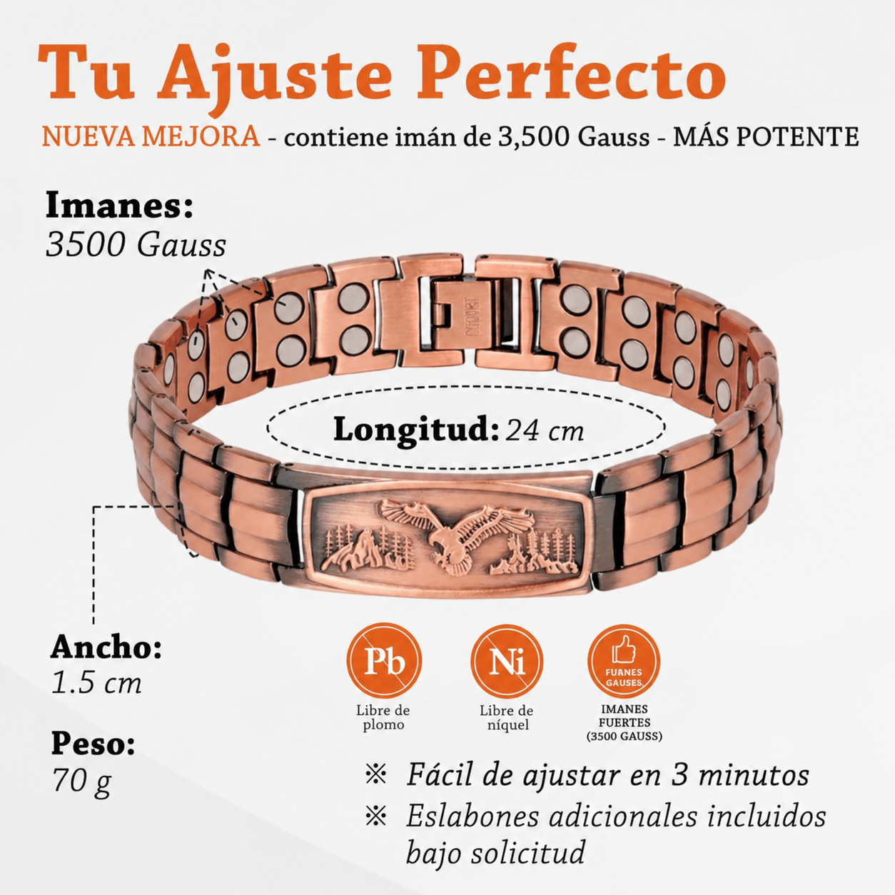 Valeria Montes Pulsera Magnética de Cobre con el Emblema del Águila