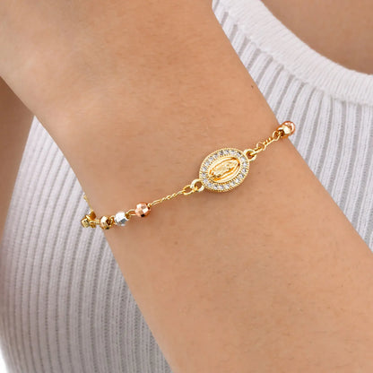 Valeria Montes Pulsera Vnox Rosario Virgen María para mujer, joyería de cuentas de oración, accesorios cruzados de acero inoxidable, pulsera, regalos de mano religiosos