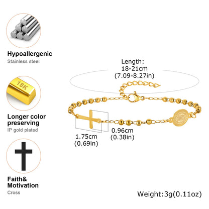 Valeria Montes Pulseras musulmanas de acero inoxidable con cuentas cruzadas, cuentas redondas de tres colores, pulsera de Nuestra Señora para mujeres y niñas, regalos de joyería islámica