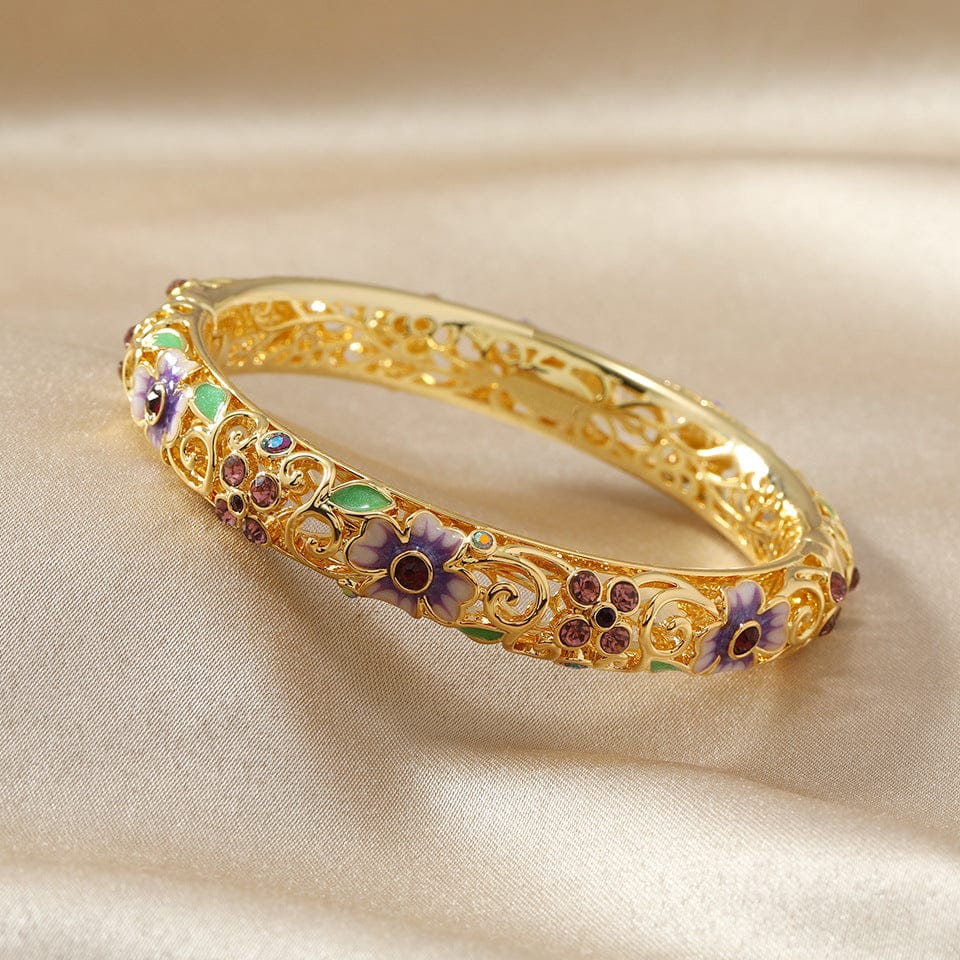 Valeria Montes Purple 14k Diamond Accented Floral Bangles
