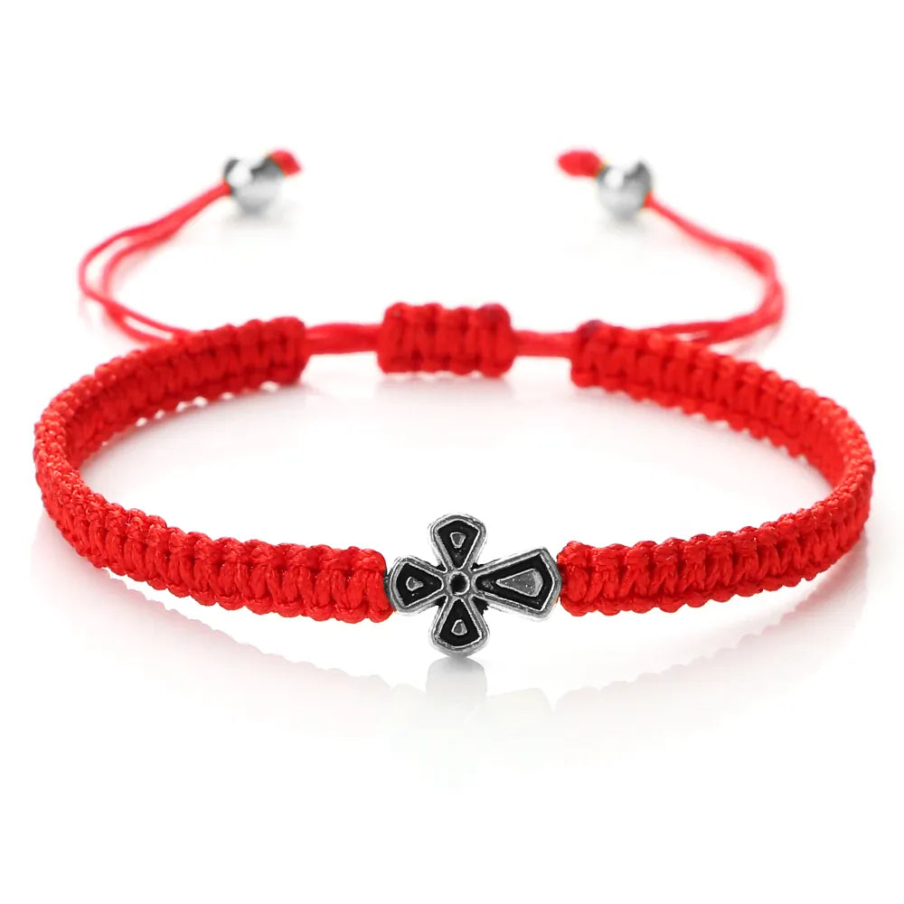 Valeria Montes red rope Pulsera de la suerte trenzada de la cruz de Jesús para hombres y mujeres, cuerda de nailon roja y azul, nudos ajustables hechos a mano, encanto, joyería de Yoga, regalos de moda