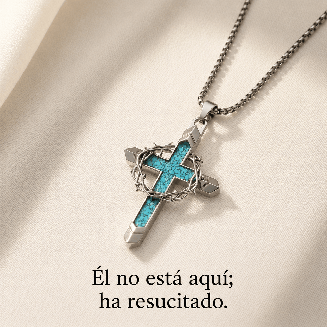 Valeria Montes Religious Jewelry Collar con Cruz de Turquesa y Corona de Espinas