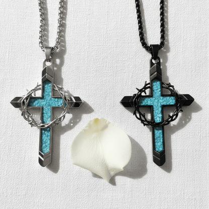 Valeria Montes Religious Jewelry Collar con Cruz de Turquesa y Corona de Espinas