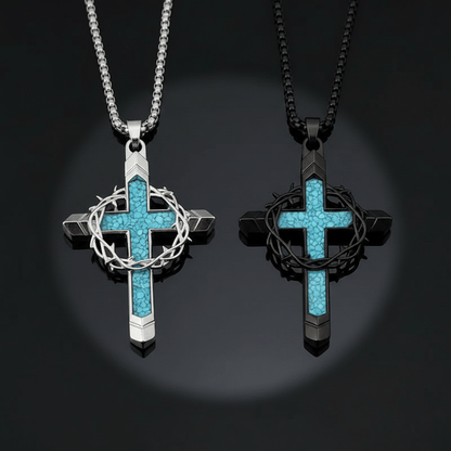Valeria Montes Religious Jewelry Collar con Cruz de Turquesa y Corona de Espinas