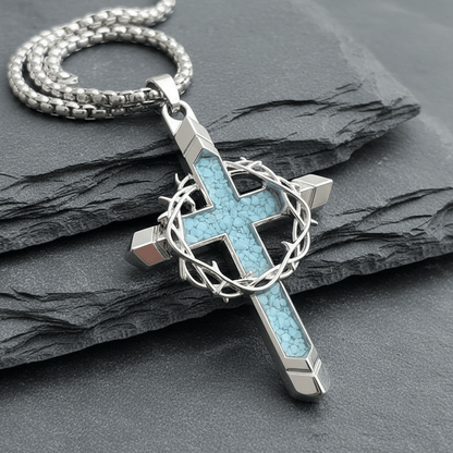 Valeria Montes Religious Jewelry Collar con Cruz de Turquesa y Corona de Espinas