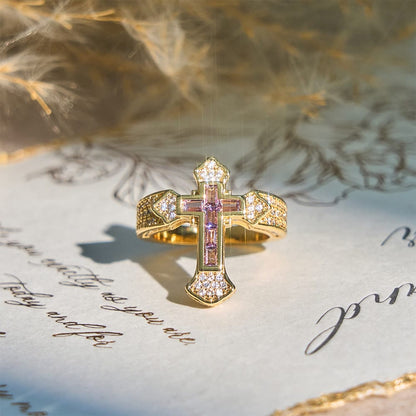 Valeria Montes ring Anillo con Motivo de Cruz Central y Detalles de Circonitas