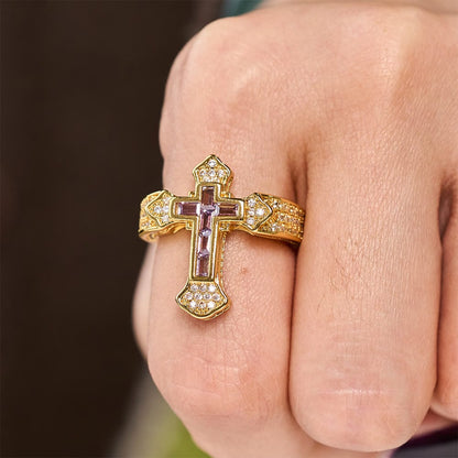 Valeria Montes ring Anillo con Motivo de Cruz Central y Detalles de Circonitas