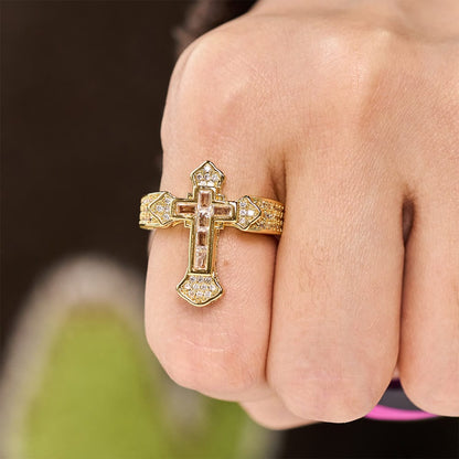Valeria Montes ring Anillo con Motivo de Cruz Central y Detalles de Circonitas