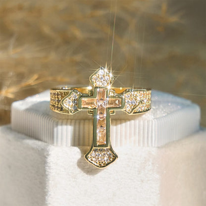 Valeria Montes ring Circonita Dorada y Blanca / 6 Anillo con Motivo de Cruz Central y Detalles de Circonitas