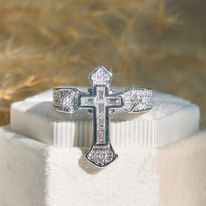 Valeria Montes ring Plata y Circonita Blanca / 6 Anillo con Motivo de Cruz Central y Detalles de Circonitas