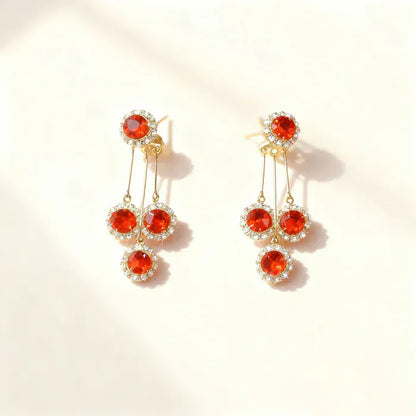 Valeria Montes Rojo Pendientes de flores con colgantes