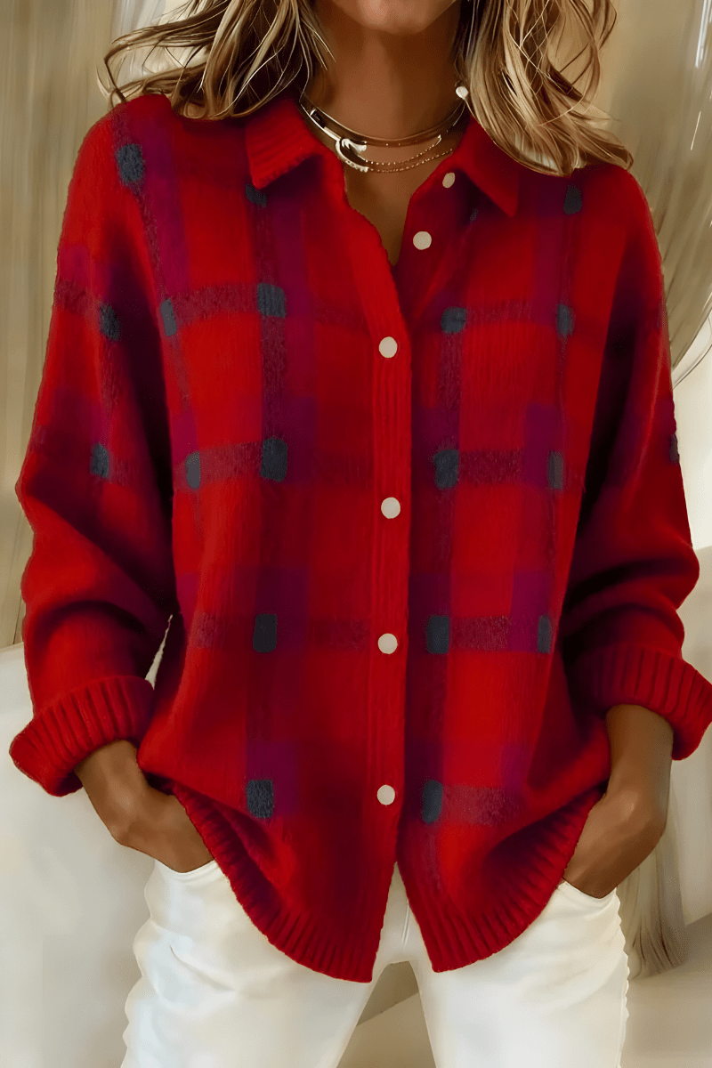 Valeria Montes Rojo / S CAMISA DE PUNTO A CUADROS SUAVES