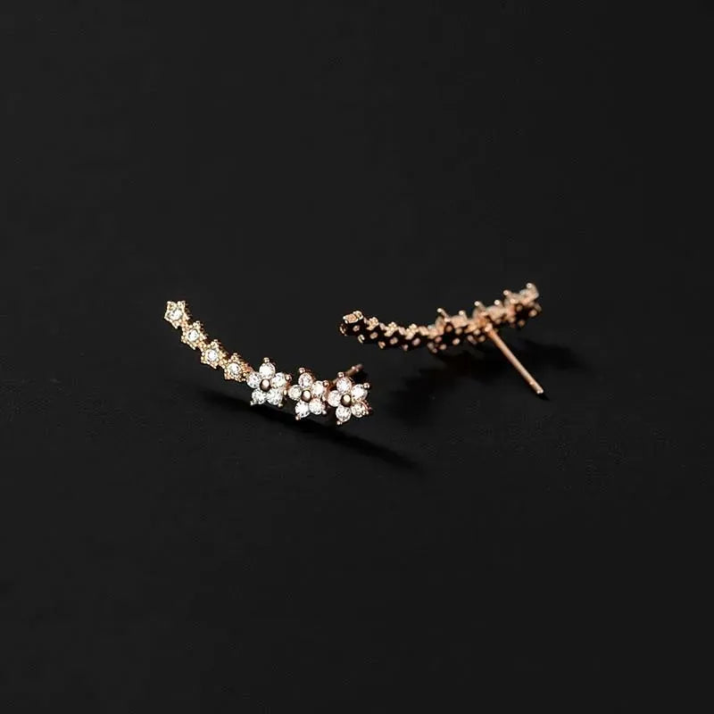 Valeria Montes Rose Gold Pendientes de tuerca con forma de estrella y flor de circón para mujer, aretes de escalada con Piercing de Metal Simple, accesorios de joyería, Color plateado