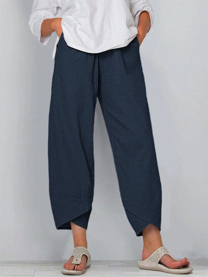Valeria Montes S / Azul oscuro Pantalón Holgado de Lino y Algodón